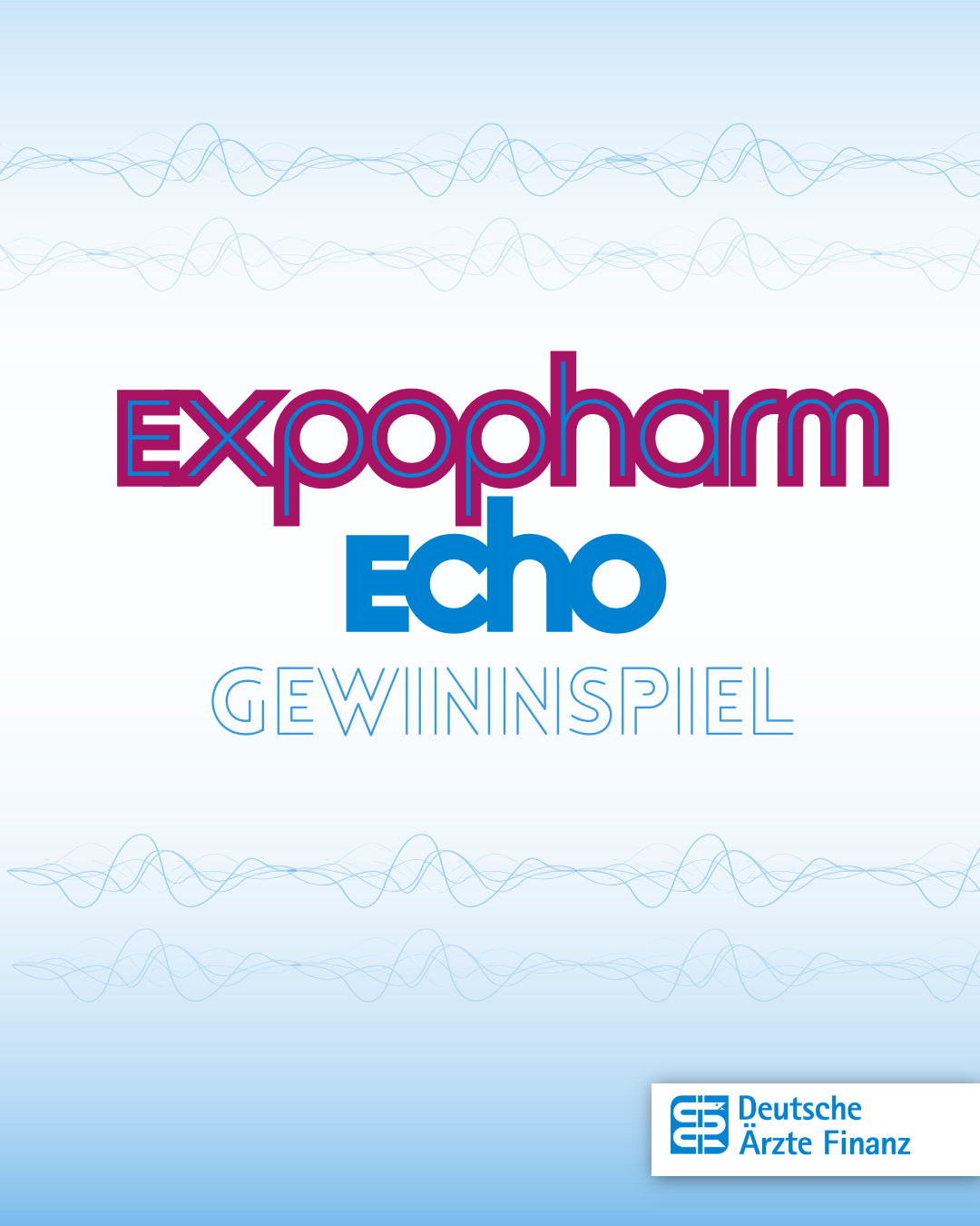 expopharm Echo Gewinnspiel Schriftzug auf hellblauem Hintergrund